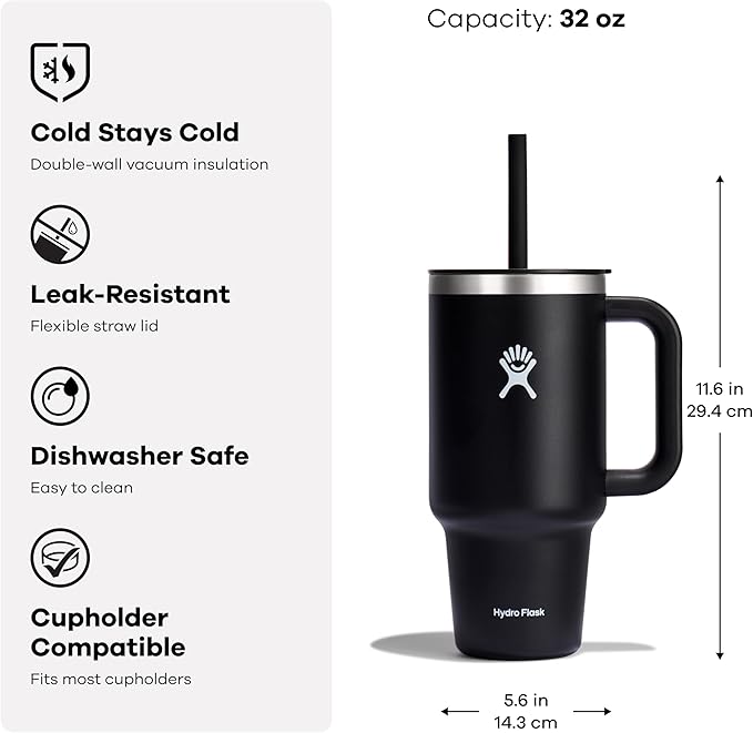 Hydro Flask 32 Oz Travel Tumbler with Handle, Lid and Straw - Insulated Stainless Steel in Jelly Green