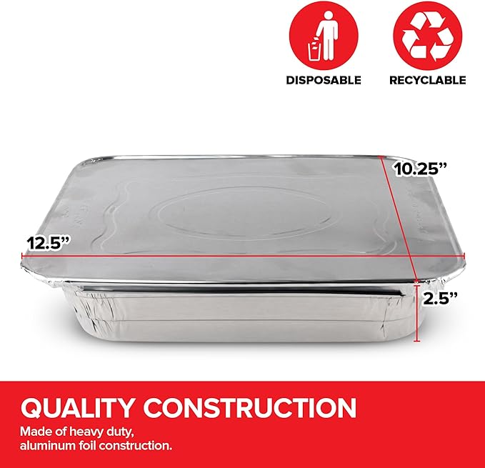 Stock Your Home (Set of 30) 9 x 13 Disposable Aluminum Pans with Lids - (30) Heavy Duty Foil Pans with Lids 9x13 (30) Foil Pan Covers, Food Catering Containers for Baking, Cooking, Heating, Storage