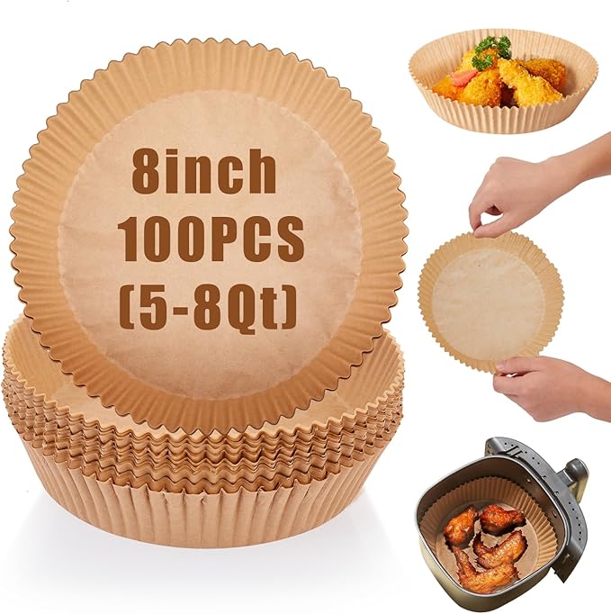 Air Fryer Liners Disposable, 100PCS Non-stick Disposable Airfryer Liners, 8 Inch Unbleached Parchment Paper, Round Air Fryer Paper Liners for 5-8QT Air Fryer, Baking, Roasting Microwave
