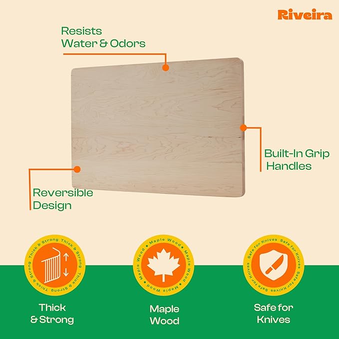 Riveira Maple Wood Cutting Board – Versatile and Durable: Set Of 3 Pcs Rectangular Wooden Cutting Board – Natural Wooden Cutting Boards For Kitchen – Complete Maple Wooden Chopping Board