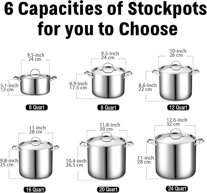 Cooks Standard 18/10 Stainless Steel Stockpot 16-Quart, Classic Deep Cooking Pot Canning Cookware with Stainless Steel Lid, Silver