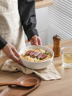 Kanwone Large Serving Bowls - 55 Ounce, Porcelain Salad Bowls, Pasta, Ceramic Soup Bowls, Set of 2, Serving Dishes for Entertaining, Housewarming Gift, Microwave and Dishwasher Safe, White