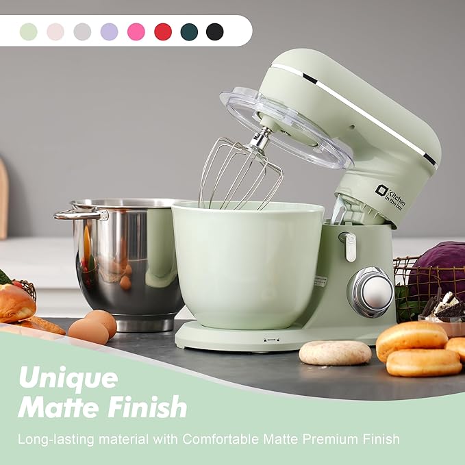 Kitchen in the box Stand Mixer, 4.5QT+5QT Two bowls Electric Food Mixer, 10 Speeds 3-IN-1 Kitchen Mixer for Daily Use with Egg Whisk,Dough Hook,Flat Beater (Pastel Green, 5QT)