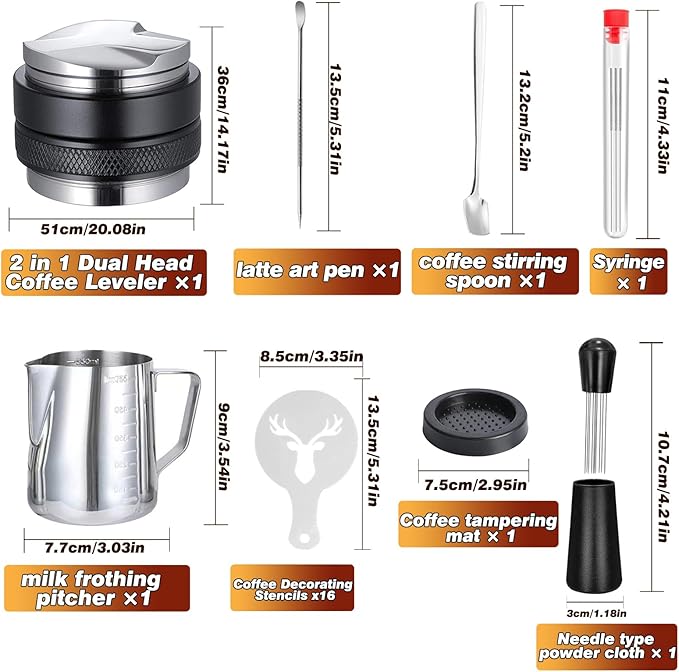 Coffee Tamper Set 24 PCS, Espresso Accessories Barista Kit,with 51mm Espresso Distributor & Tamper,wdt Tool,Frothing Pitcher,Coffee Stirrer,Tamper Mat,Espresso Tools for Espresso Coffee Machine
