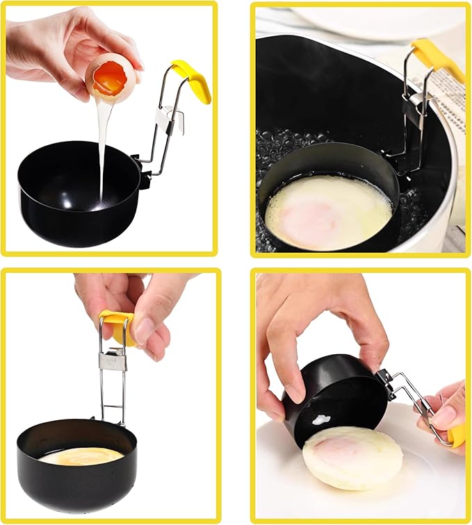 Folding Egg Poacher, Non-Stick Poached Egg Pan, Round Eggs Cooker with Oil Brush for Fried Pancakes Sandwiches Breakfast - 2 Packs