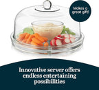 Libbey Selene 6-in-1 Multiuse Glass Server, Punch Bowl, Chip and Dip Bowl, Cake Stand , Clear