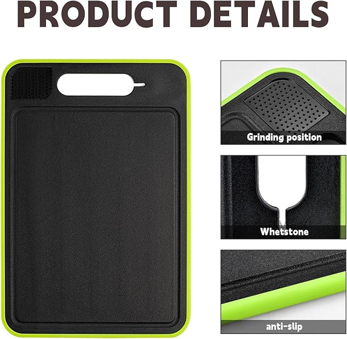 Cutting Board Double Sided,2 Pcs Vegetable Board With Sharpening Stone,Large Size+Small Size,Food Grade Stainless steel and Wheat straw PP Material,Eco-Friendly and Easy to Clean (black)