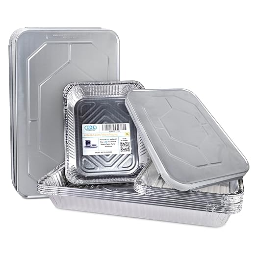 IDL Packaging Aluminum Foil Pans with Lids, Medium - 15 pc Chafing Dish Set - 5 Full Size and 10 Half Size Steam Table Pans + Lids - Disposable Cookware for Catering, Buffet, Party, BBQ