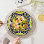 Dinner Plates 6 pcs,8.5 Inch Ceramic Plates, Microwave, Oven and Dishwasher Safe, Colorful Bohemian Style Dishes for Kitchen