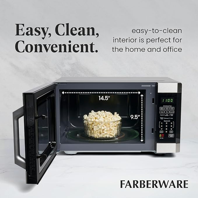 Farberware Countertop Microwave 1100 Watts, 1.6 cu ft - Smart Sensor Microwave Oven With LED Lighting and Child Lock - Perfect for Apartments and Dorms - Easy Clean - Stainless Steel