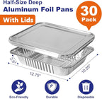 9x13 Aluminum Pans with Lids, 30 Pack Extra Heavy Duty Large Foil Pans, Disposable Aluminum Trays for Baking, Cooking, Roasting Turkey, Food Prepping