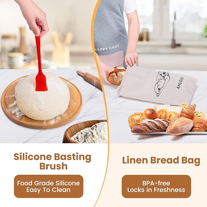 Bread Making Tools with Danish Dough Whisk Set, Sourdough Bread Scoring Tool & Baking Supplies - Bread Lame, Silicone Baking Sling, Bread Bag & More, Bread Baking Supplies
