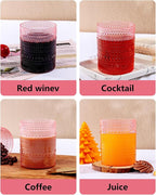 YOUBET 24PCS Plastic Drinking Glasses - 14OZ Pink Hobnail Drinkware Glasses - Vintage Glassware Textured Beaded Cups for Water, Beer, Whiskey, Juice and Various Mixed Drinks