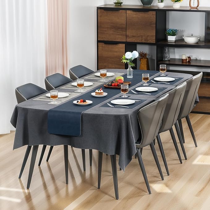 Myir JUN Placemats Dual Sided, Faux Leather Place Mats Set of 6 Indoor Placemat for Dining Table Outdoor Place Mat Manteles Individuales Square Non-Slip Washable Table Mats (Gray Blue, Set of 6)