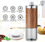 Manual Coffee Grinder, Coffee Bean Grinder with Adjustable Settings, Stainless Steel Hand Coffee Mill, Coffee Grinder Manual for Camping Home and Office (Metallic Wood)