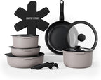 Country Kitchen Cookware Set with Removable Handle, Oven & RV Safe Pots and Pans Set, Grey/Black, Original