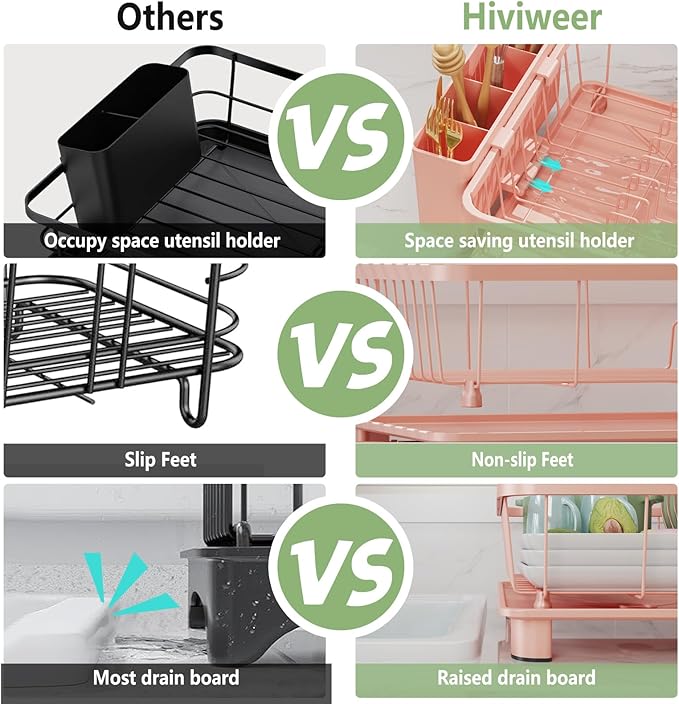 Pink Dish Drying Rack - Space-Saving Dish Rack,Dish Racks for Kitchen Counter with Drainboard, Birthday Christmas Day Mothers Day Thanksgiving Gifts for Mom Grandma Wife Kitchen Enthusiasts