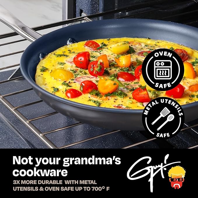 Guy Fieri's Flavortown Laser Titanium 2-Quart Sauce Pan with Lid - Non-stick Cookware Without PFAS, PTFE, or PFOA, 3x More Durable, Dishwasher Safe, Oven Safe