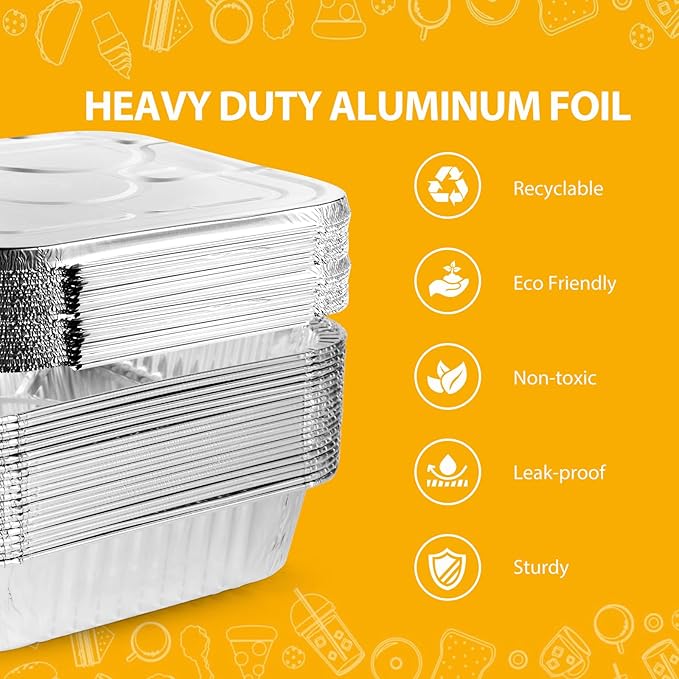 8"x8" Disposable Aluminum Foil Pans with lid - 20 Pack Square Baking Pans Disposable Food Containers with Lids Heavy Duty Tin Foil Pan for Baking Cake, Oven Cooking, Heating, Storing, Meal Prepping