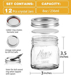 Mason Jars, 8 OZ, 12 Pack with Lids and Bands, Glass Canning Jars for Canning, Pickling, Preserving, Jam, Honey, Wedding Favors, Shower Favors (12 Pack) (Regular Mouth)
