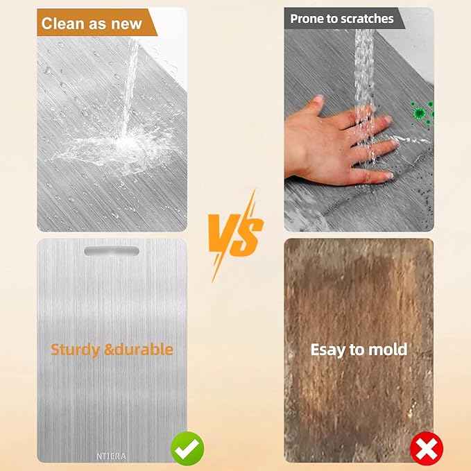 New Stainless Steel Cutting Boards -Titanium Cutting Board for kitchen,Double-Sided Food Grade Non Toxic Cutting Board,Chopping Boards Necessities for Home Outdoor Camping Meal Prep,Easy to Clean （L）