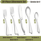 20-Piece Silverware Set for 4, Stainless Steel Flatware Set Food-Grade Silverware Cutlery Set, Include Knife/Fork/Spoon, Mirror Polished, Dishwasher Safe