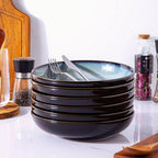 LERATIO Pasta Bowls,Ceramic 38oz Pasta Bowls,9.0" Reactive Glaze Pasta Bowl Set of 4,Microwave & Dishwasher,Oven Safe,Large Wide Serving Bowls for Salad, Dessert, Pizza, Fruit,Gray White