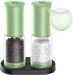 Electric Salt and Pepper Grinder Set with LED Power Display,Larger Capacity Salt and Pepper Shakers Set Rechargeable Electric with Flexible Coarsenes,LED Light,One Hand Operation for Kitchen(Green)
