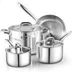 Cook N Home 7-Piece Tri-Ply Clad Stainless Steel Cookware Set, Pots and Pans Kitchen Set with Tempered Glass Lids, Induction-Ready, Dishwasher-Safe, Silver