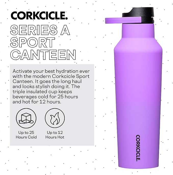Corkcicle Sport Canteen Insulated Tumbler, Varsity Purple, 20 oz – Reusable Water Bottle Keeps Beverages Cold for 25 Hours & Hot 12 Hours