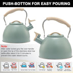 3.2 Quart Whistling Tea Kettle for Stove Top Stainless Steel Tea Pots With Wood Pattern Anti-slip Handle, Green…