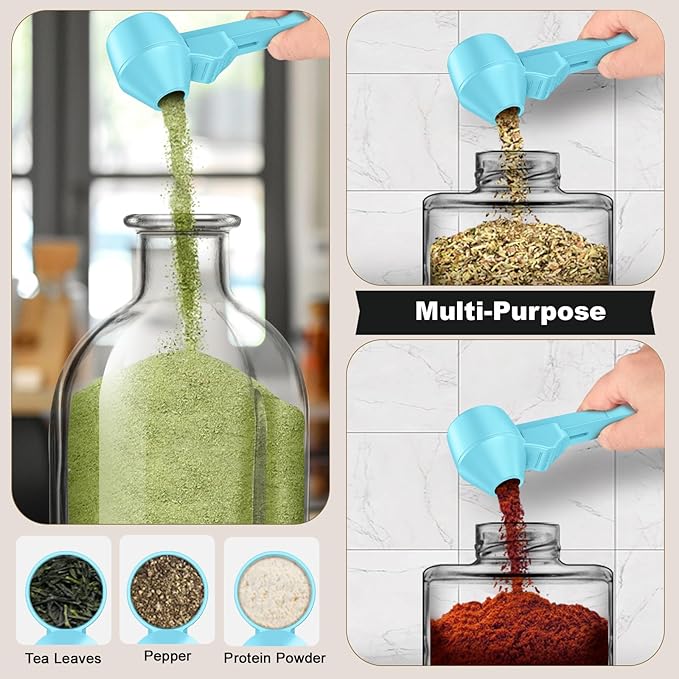 Coffee Scoop & Funnel for Reusable K Cup Refillable Coffee Pods, Coffee Measuring Spoon 2 Tablespoon Capacity, Scoop with Funnel for Ground Coffee, Protein Powder, Tea (Blue, 2 Pack)