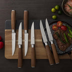 Natura Series 4.5” Serrated Steak Knife Set of 8, High Carbon Stainless Steel, Wooden Handle