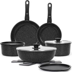 15Pcs Pots and Pans Set Non Stick, Cookware Sets with Detachable Handle, Nonstick RV Kitchen Cooking Tools Removable Handles, Oven Safe, Induction Fast, Stackable Induction Cookware,Black