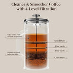 Veken French Press Coffee Maker 34oz 1 L, Heat Resistant Thickened Borosilicate Glass, No Plastic Touching Cafe, Stainless Steel Brewer,Cold Brew Cafetera Teapot for Kitchen Travel Camping,Dark Pewter