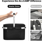 ALLCAMP OUTDOOR GEAR Insulated Cooler Bag Collapsible Portable Picnic Basket Cooler W/ Sewn in Frame (Medium Jet Black)