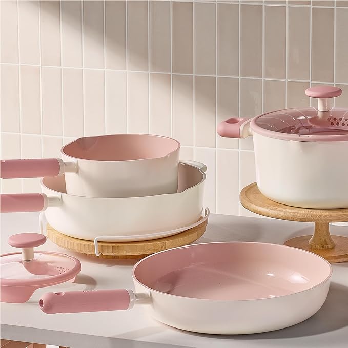 CAROTE 2.5QT & 3.0QT Sauce Pan Sets with Lid & Ladle Ceramic Nonstick Pot Set Non Toxic Saucepan with Stay-cool Handle Small Kitchen Cooking Pots, Easy to Clean, Induction Comptable, PFOA FREE