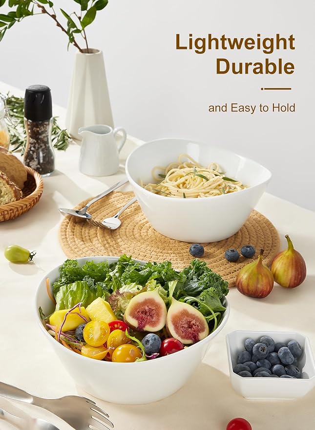 Yedio Salad Bowls Set, 48 Ounces Porcelain Serving Bowls for Kitchen, Large White Bowls for Soup, Oatmeal, Pasta, Snacks, Set of 2, Microwave Dishwasher Safe