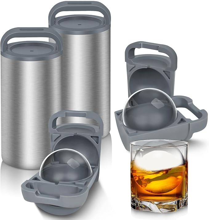 Clear Ice Cube Maker, 2.4" Stainless Steel & Non-BPA Silicone Ice Ball Maker Mold for Cocktails, Drinks & Bourbon, Whiskey Gifts for Men Woman