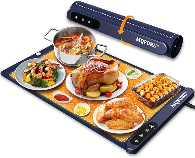 Food Warming Mat for Buffet,5s Full Surface Heating,Electric Warming Tray with 3m Power Cord,Roll Up Warming mat for Food,6 Level Adjustable TEM&6H Timer,Auto-Off Timer Food Warmer mat,Everyday Use