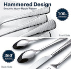 KINGSTONE Hammered Silverware Set, Flatware Set, 18/10 Stainless Steel Premium Cutlery with Unique Ripple Handles Design Mirror Polished - Dishwasher Safe (30-Piece)