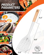 Pack of 2 Silicone Spatula, Non Stick Cooking Utensil Set Wooden Handle Kitchen Turner for Baking Mixing Grilling Serving Food Heat Resistant Non Scratch Hooks Included (White)