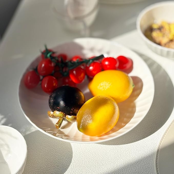 16-Piece Bone China Dinnerware Set for 4, White embossed dinnerware set, Plates and Bowls with Textured Design, Microwave Dishwasher Safe