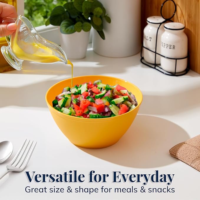 US Acrylic Wheat Straw Unbreakable 28 oz. Stackable Cereal Bowls for Snacks & Ice Cream in Assorted Colors (Set of 8) 6-inch Reusable, BPA-Free, Dishwasher Safe Dinnerware, Made in USA