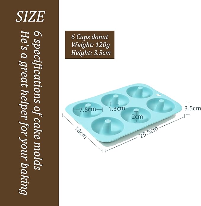 Thickened Silicone Bundt Cake Pan and Moldes Para Gelatinas, Heavy Duty Cake Mold for Baking, BPA Free, Mint Green (Donut 6-Cups / 1Pcs)