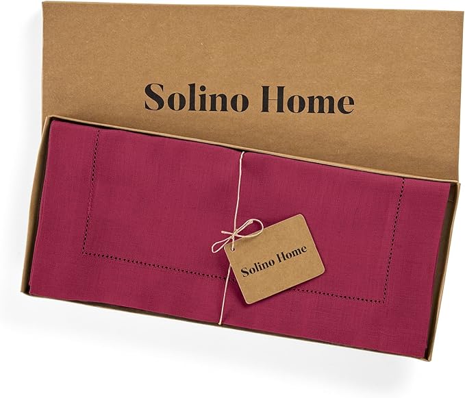 Solino Home Linen Table Runner 36 Inches - 100% Pure Linen Beet Hemstitch Table Runner 14 x 36 Inch Ideal for Dresser and Coffee Tables - Summer, Fall, Autumn - Classic Hemstitch