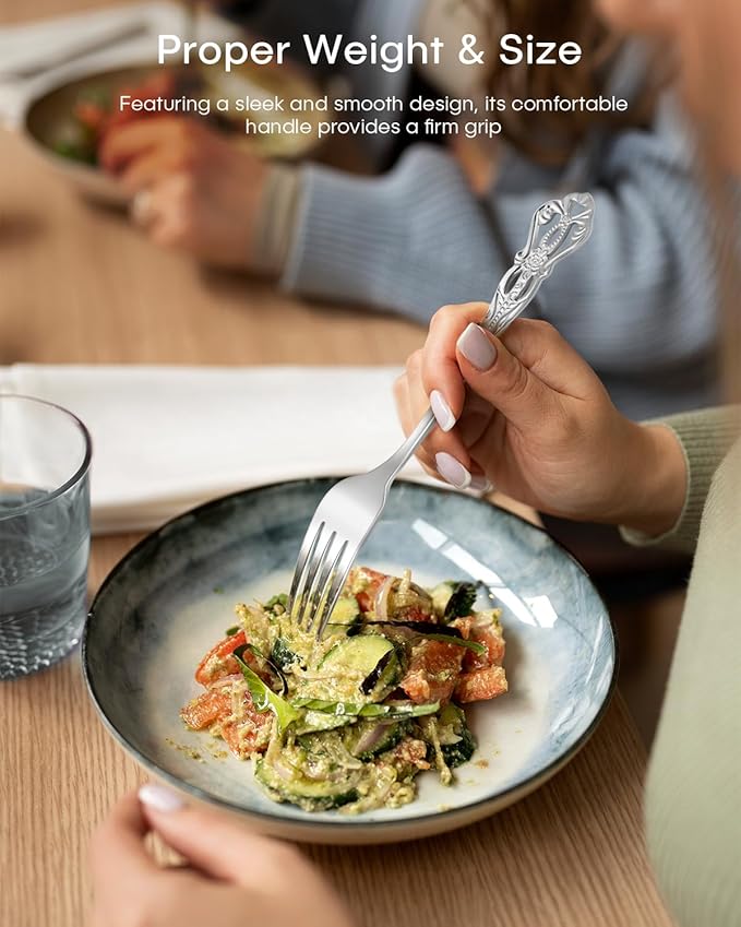 24 Pieces Silverware Set for 4, Retro Royal Flatware Set with Stainless Steel Forks Spoons Knives, Mirror Polished Vintage Tableware Cutlery Set for Kitchen/Hotel/Party Utensils Set, Dishwasher Safe