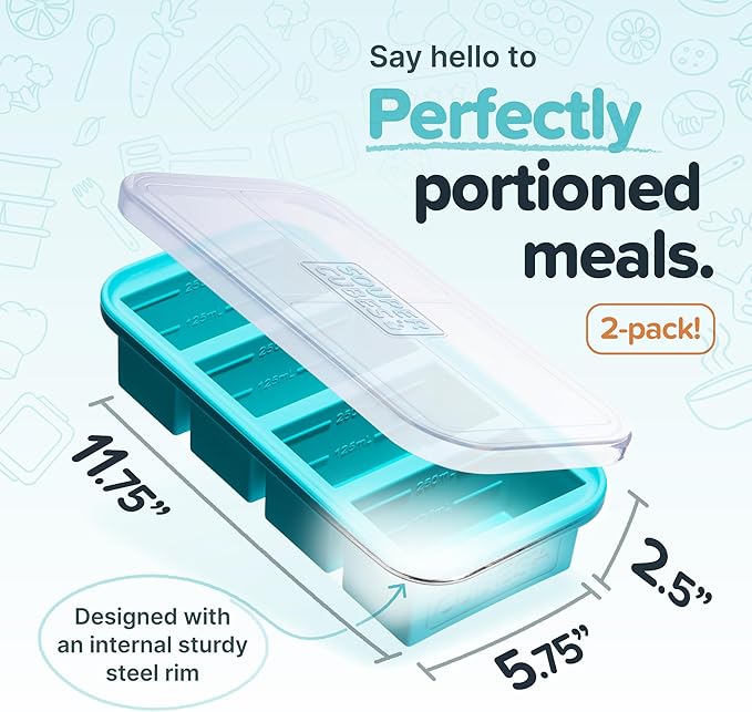 Souper Cubes 1 Cup Silicone Soup Freezer Molds with Lids - Soup Cubes with Steel Reinforced Rim - Perfect for Freezing Broth, Rice, Individual Portions, Meal Prepping and More - Aqua - 2-Pack
