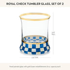 MACKENZIE-CHILDS Tumbler Glasses, Elegant Drinkware, Glasses with Gold Rim, 8 Ounces, Set of 2, Blue-and-White Royal Check