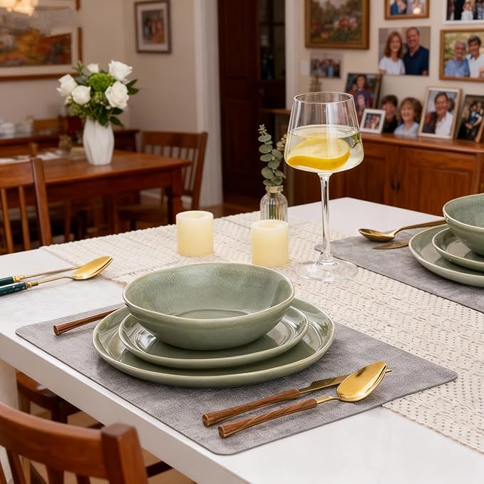 AmorArc Ceramic Dinnerware Sets,Handmade Reactive Glaze Stoneware Plates and Bowls Set,Highly Scratch Resistant | Dishwasher & Microwave Safe,Service for 6 (18pc)